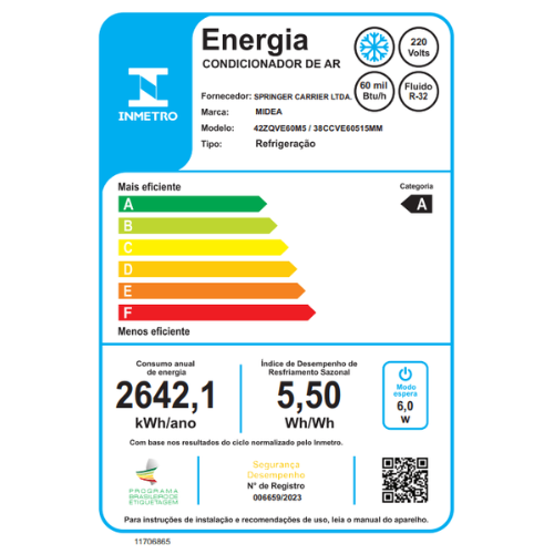 Ar-Condicionado Midea 42ZQVE60M5.38CCVE60515MM: 60.000 BTUs| Split Inverter| Ciclo Frio