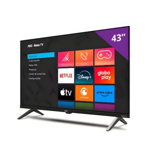 Televisor AOC 43S5045/78G: Smart TV 43"| DLED 4K| Comando De Voz| Roku TV| Wi-fi| Bluetooth| HDMI| USB| Lan Ethernet - Portal de Adesões