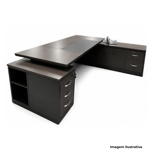 Mesa Diretor Com Gaveteiro e Armário 200x160x74cm Dunna MDD200ADGE - Portal de Adesões